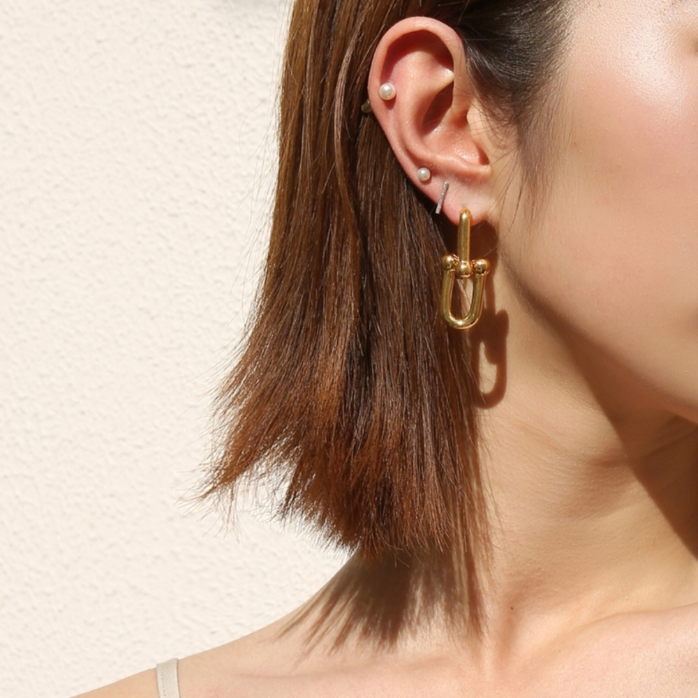 Thick Link U Shape Geometric Earrings